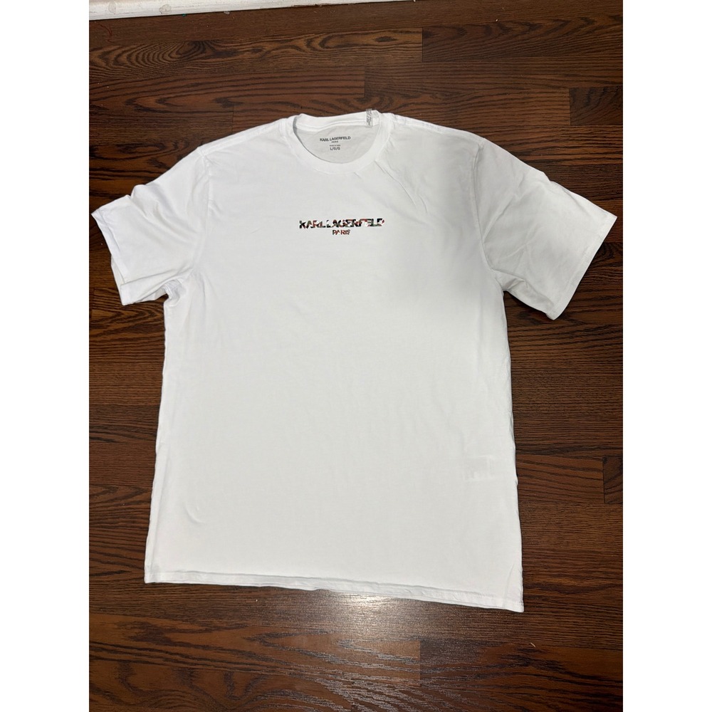 Karl Lagerfeld Paris Mens White Camo Logo Graphic T-Shirt LM6G2069 L Large